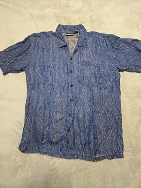 Vintage ODO Button Down Shirt Mens Size L Metallic Fire Flame Pattern 90's Retro